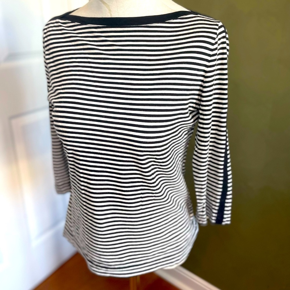 Ralph Lauren black and white striped 3/4 length sleeve with black stripe sleeve